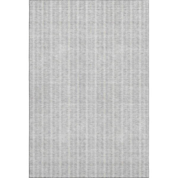 HomeRoots 10' X 14' Silver and Ivory Striped Washable Area Rug - Durable, UV-Protected, Stain-Resistant Design! 673879