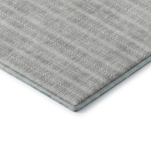 HomeRoots 10' X 14' Silver and Ivory Striped Washable Area Rug - Durable, UV-Protected, Stain-Resistant Design! 673879