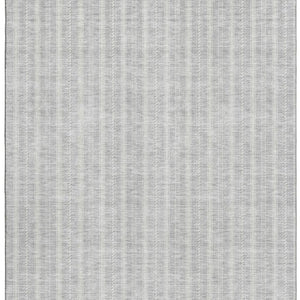HomeRoots 10' X 14' Silver and Ivory Striped Washable Area Rug - Durable, UV-Protected, Stain-Resistant Design! 673879