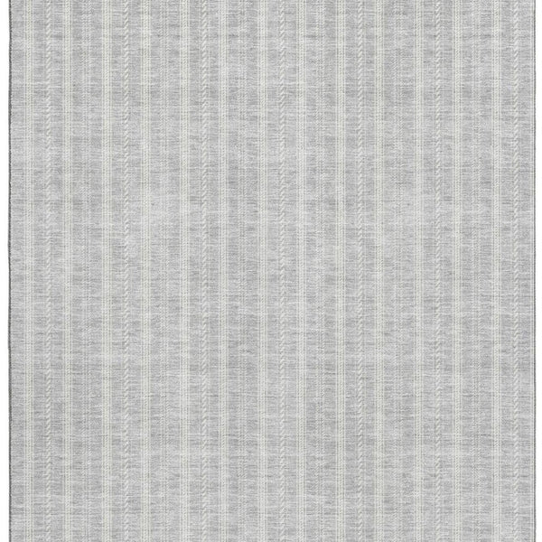 HomeRoots 10' X 14' Silver and Ivory Striped Washable Area Rug - Durable, UV-Protected, Stain-Resistant Design! 673879