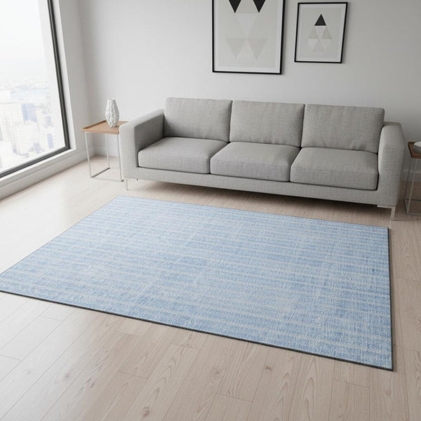 HomeRoots 5' X 8' Sky Blue & Ivory Striped Area Rug – Durable, Washable, UV Protected for High-Traffic Spaces 673881