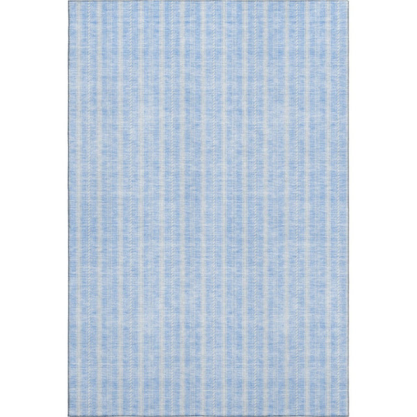 HomeRoots 5' X 8' Sky Blue & Ivory Striped Area Rug – Durable, Washable, UV Protected for High-Traffic Spaces 673881