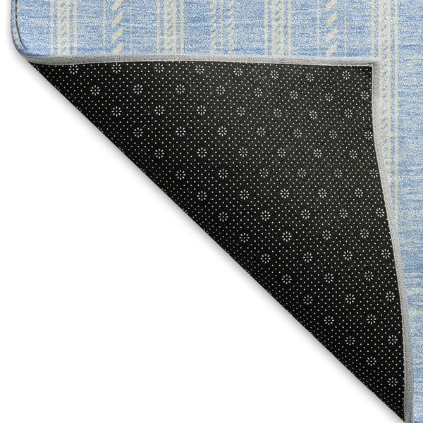 HomeRoots 5' X 8' Sky Blue & Ivory Striped Area Rug – Durable, Washable, UV Protected for High-Traffic Spaces 673881