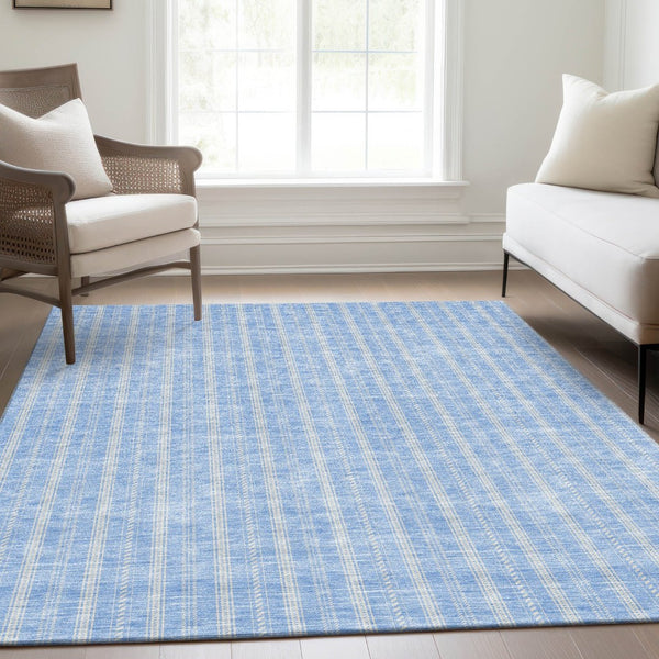 HomeRoots 5' X 8' Sky Blue & Ivory Striped Area Rug – Durable, Washable, UV Protected for High-Traffic Spaces 673881