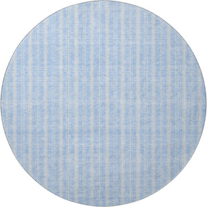 HomeRoots 8' Sky Blue and Ivory Striped Round Rug - Washable, UV-Protected, Stain-Resistant Coastal Charm! 673882