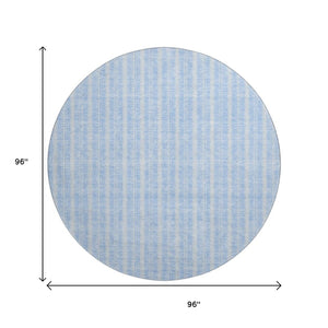 HomeRoots 8' Sky Blue and Ivory Striped Round Rug - Washable, UV-Protected, Stain-Resistant Coastal Charm! 673882