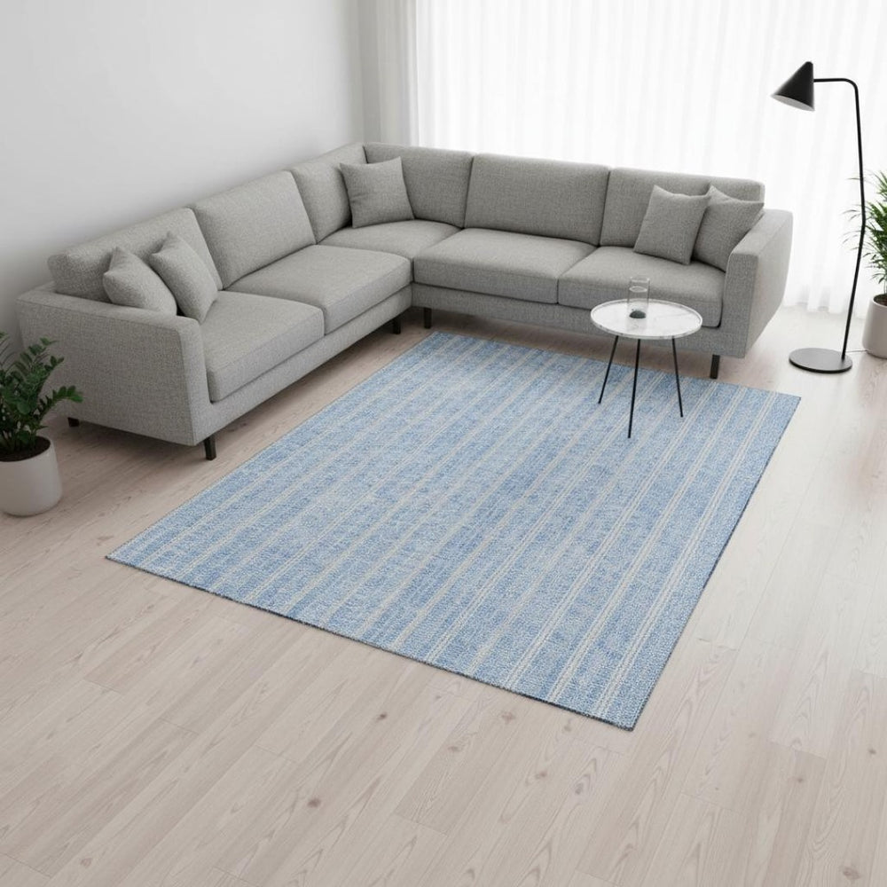 HomeRoots 8' X 10' Sky Blue & Ivory Striped Washable Area Rug with UV Protection for Coastal Style & Durability 673883