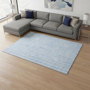HomeRoots 9' X 12' Sky Blue & Ivory Striped Area Rug - Washable, UV-Protected, Stylish for Homes & Pets 673884