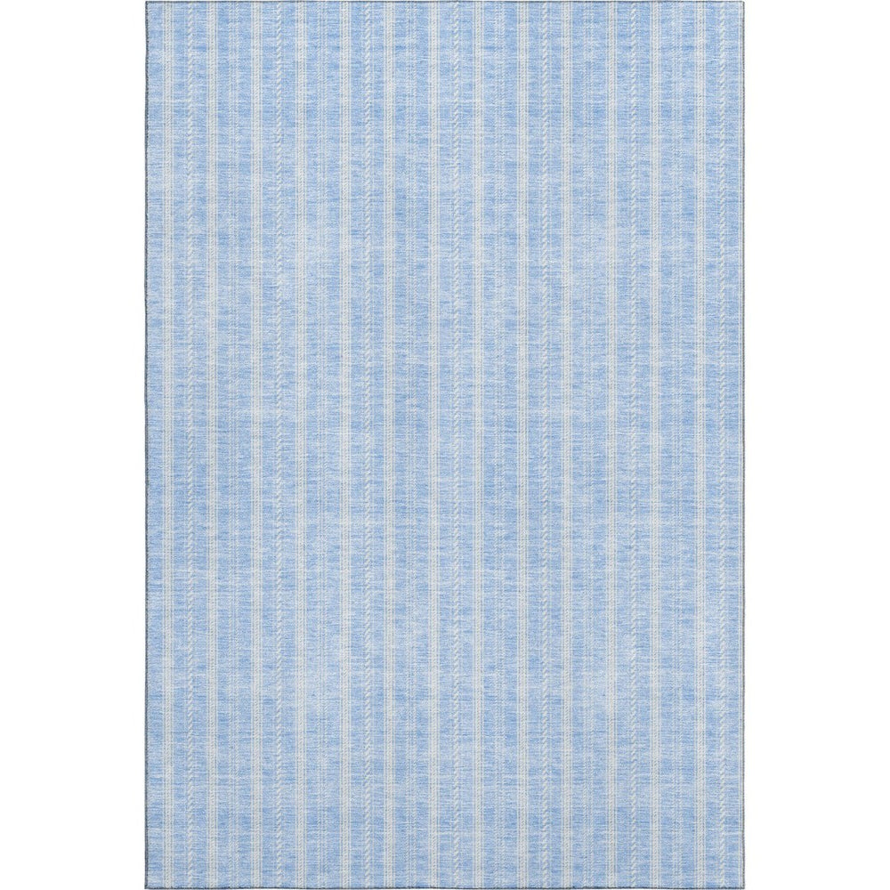 HomeRoots 9' X 12' Sky Blue & Ivory Striped Area Rug - Washable, UV-Protected, Stylish for Homes & Pets 673884