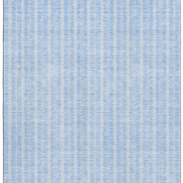 HomeRoots 9' X 12' Sky Blue & Ivory Striped Area Rug - Washable, UV-Protected, Stylish for Homes & Pets 673884