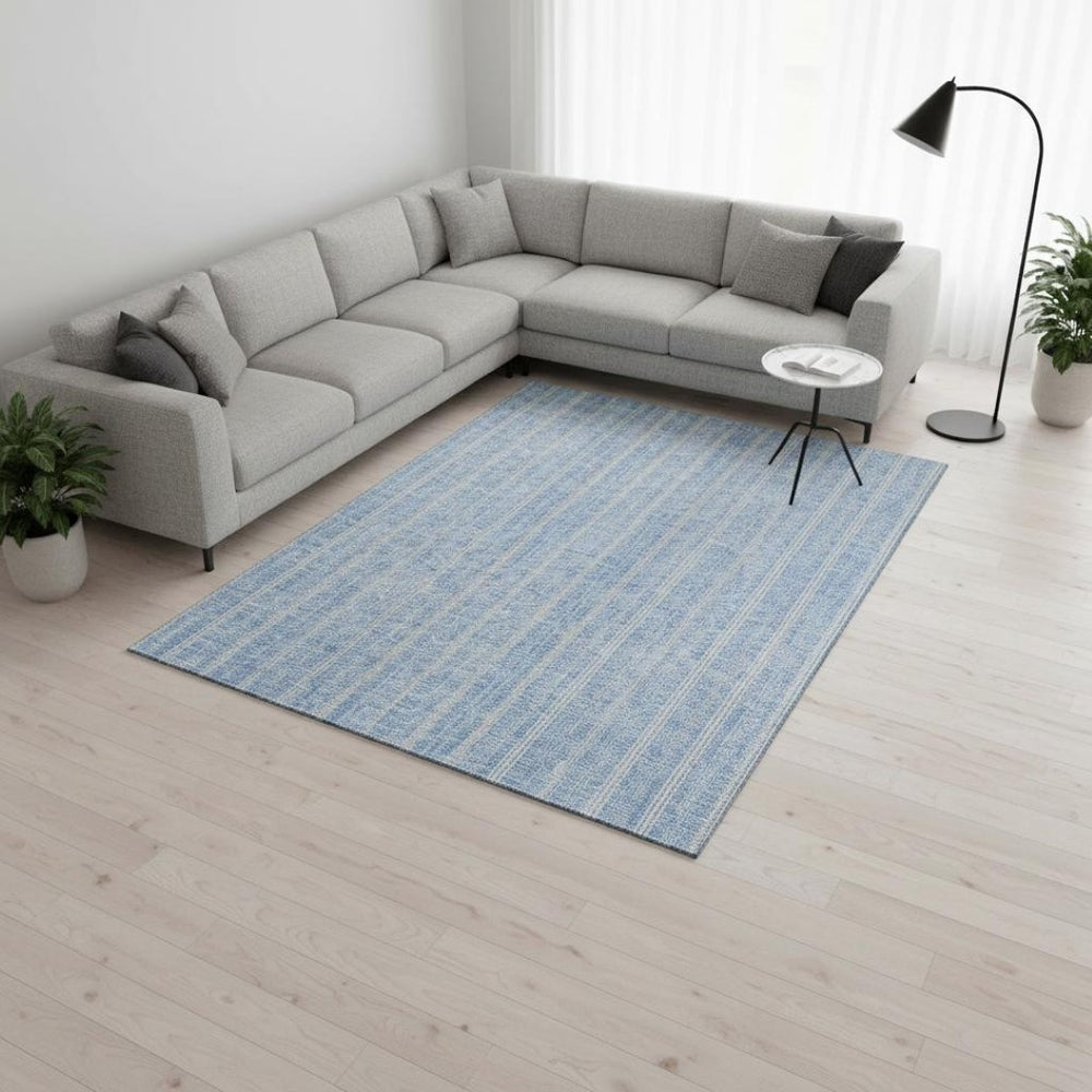 HomeRoots 10' Sky Blue & Ivory Striped Area Rug - Durable, Stain-Resistant, UV Protected for High-Traffic Spaces 673885