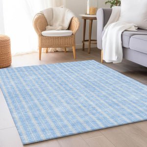 HomeRoots 10' Sky Blue & Ivory Striped Area Rug - Durable, Stain-Resistant, UV Protected for High-Traffic Spaces 673885