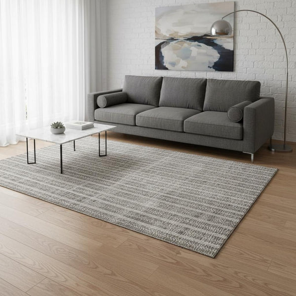HomeRoots 5' X 8' Taupe and Ivory Striped Area Rug - Washable, Stain-Resistant, UV Protected for Any Space 673887