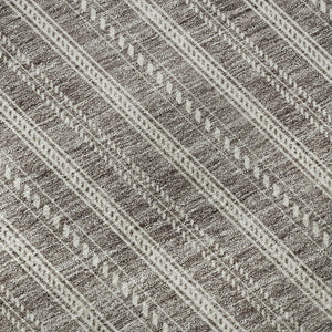 HomeRoots 8' Washable Round Rug with Taupe and Ivory Stripes – UV Protection, Durable, Stylish for Any Space 673888