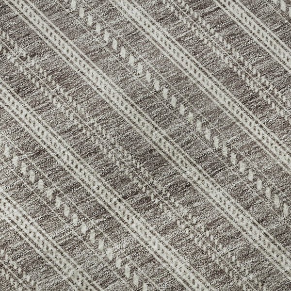 HomeRoots 8' Washable Round Rug with Taupe and Ivory Stripes – UV Protection, Durable, Stylish for Any Space 673888
