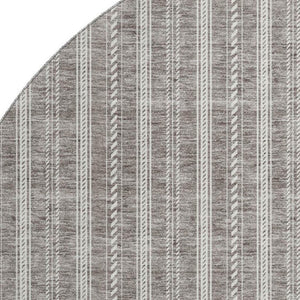 HomeRoots 8' Washable Round Rug with Taupe and Ivory Stripes – UV Protection, Durable, Stylish for Any Space 673888