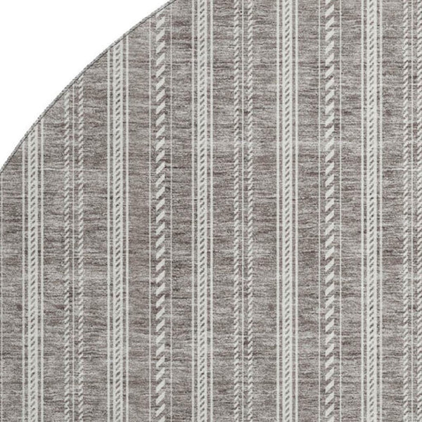 HomeRoots 8' Washable Round Rug with Taupe and Ivory Stripes – UV Protection, Durable, Stylish for Any Space 673888