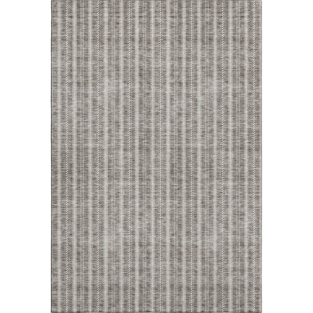 HomeRoots 8' X 10' Taupe and Ivory Striped Washable Area Rug with UV Protection for High-Traffic Spaces 673889