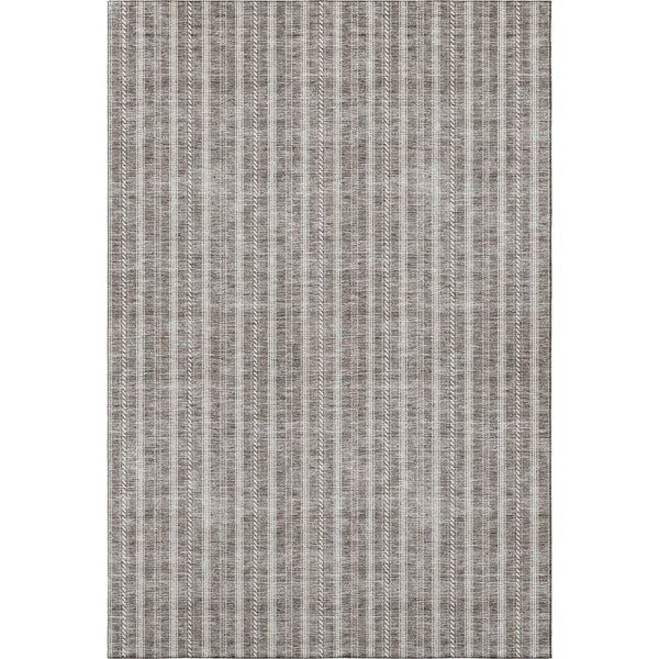 HomeRoots 8' X 10' Taupe and Ivory Striped Washable Area Rug with UV Protection for High-Traffic Spaces 673889