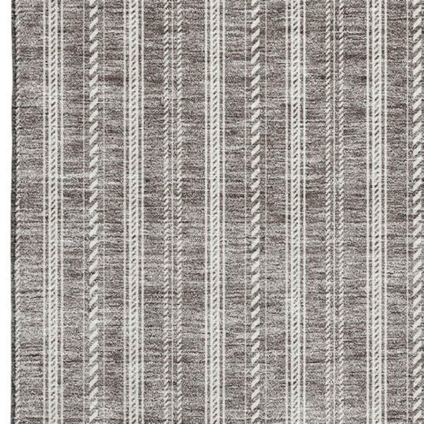 HomeRoots 9' X 12' Washable Taupe and Ivory Striped Area Rug with UV Protection for Family-Friendly Homes 673890