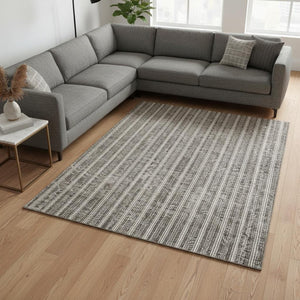 HomeRoots 10' X 14' Taupe and Ivory Striped Area Rug - Washable, UV-Protected, Durable Design for Busy Homes 673891