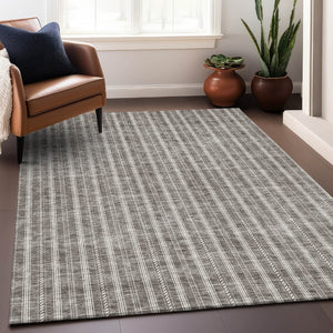 HomeRoots 10' X 14' Taupe and Ivory Striped Area Rug - Washable, UV-Protected, Durable Design for Busy Homes 673891