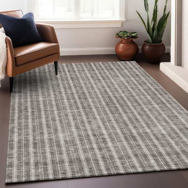 HomeRoots 10' X 14' Taupe and Ivory Striped Area Rug - Washable, UV-Protected, Durable Design for Busy Homes 673891