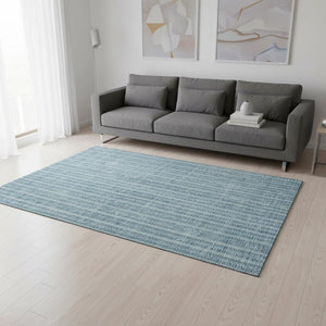 HomeRoots 5' X 8' Teal And Ivory Striped Area Rug - Washable, Stain-Resistant, UV Protected for Modern Homes 673893