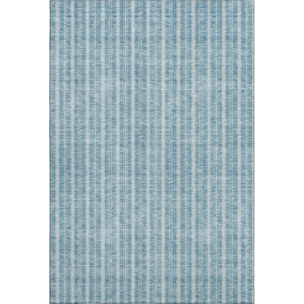 HomeRoots 5' X 8' Teal And Ivory Striped Area Rug - Washable, Stain-Resistant, UV Protected for Modern Homes 673893