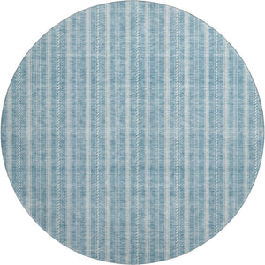 HomeRoots 8' Teal and Ivory Striped Round Rug - Washable, UV-Protected, Durable for Homes with Kids & Pets 673894