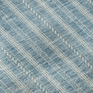 HomeRoots 8' Teal and Ivory Striped Round Rug - Washable, UV-Protected, Durable for Homes with Kids & Pets 673894