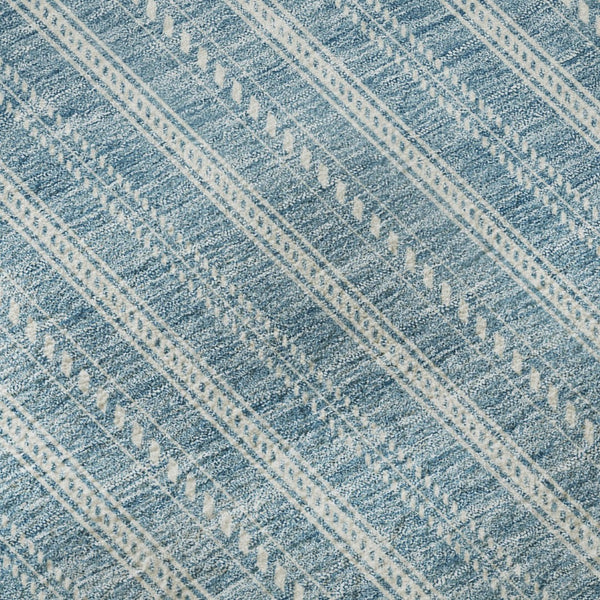 HomeRoots 8' Teal and Ivory Striped Round Rug - Washable, UV-Protected, Durable for Homes with Kids & Pets 673894