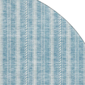 HomeRoots 8' Teal and Ivory Striped Round Rug - Washable, UV-Protected, Durable for Homes with Kids & Pets 673894