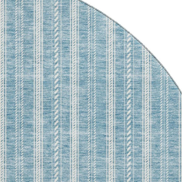 HomeRoots 8' Teal and Ivory Striped Round Rug - Washable, UV-Protected, Durable for Homes with Kids & Pets 673894