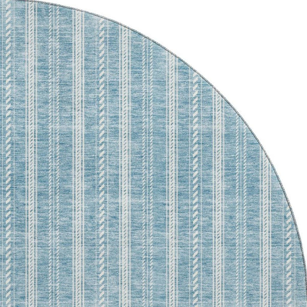 HomeRoots 8' Teal and Ivory Striped Round Rug - Washable, UV-Protected, Durable for Homes with Kids & Pets 673894