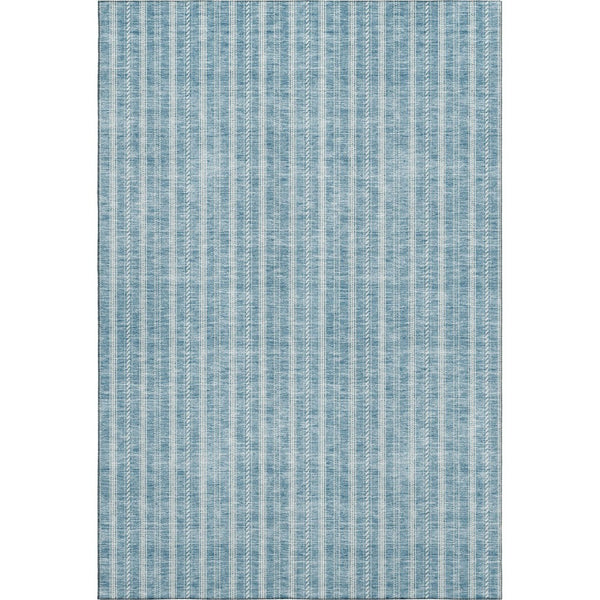 HomeRoots 8' X 10' Teal and Ivory Striped Area Rug - Washable, UV-Protected, Durable for Kids and Pets! 673895
