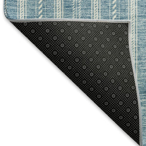 HomeRoots 8' X 10' Teal and Ivory Striped Area Rug - Washable, UV-Protected, Durable for Kids and Pets! 673895