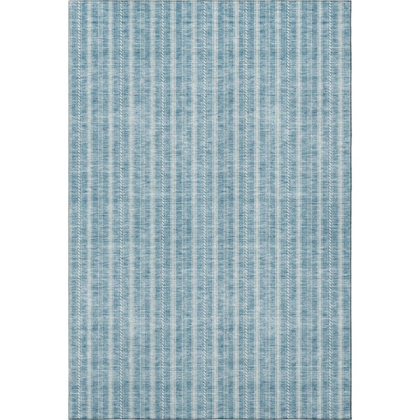 HomeRoots 8' X 10' Teal and Ivory Striped Area Rug - Washable, UV-Protected, Durable for Kids and Pets! 673895
