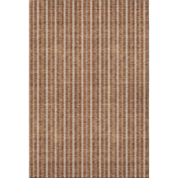 HomeRoots 5' X 8' Striped Washable Area Rug in Terra Cotta & Beige - Durable, UV-Protected, Easy Care Design 673899