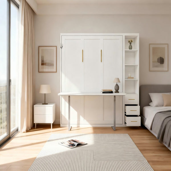 English Elm Diy Queen Murphy Bed with Integrated Workspace Desk for Studio and Home Office W5290S00005