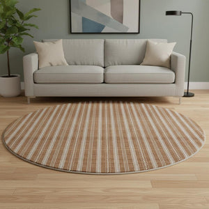 HomeRoots 8' Terra Cotta & Beige Striped Round Rug - Washable, UV Protected, Stain Resistant for Easy Care 673900