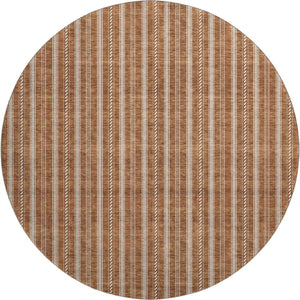 HomeRoots 8' Terra Cotta & Beige Striped Round Rug - Washable, UV Protected, Stain Resistant for Easy Care 673900