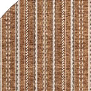 HomeRoots 8' Terra Cotta & Beige Striped Round Rug - Washable, UV Protected, Stain Resistant for Easy Care 673900