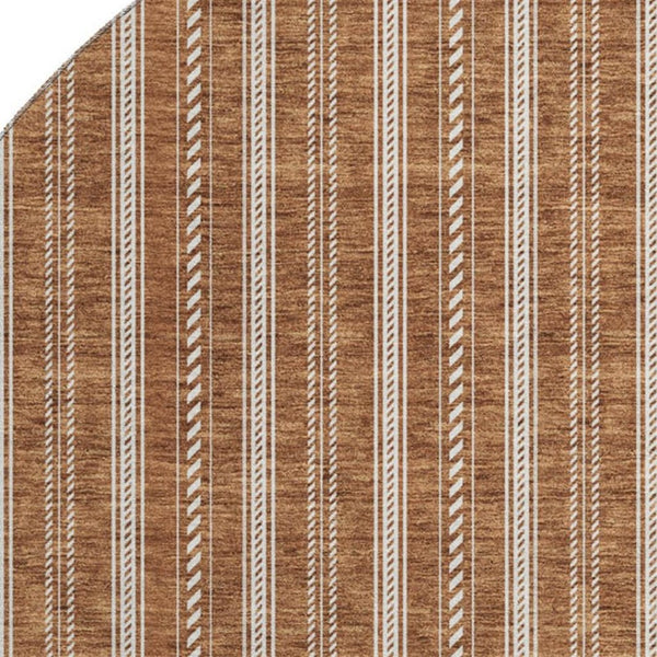 HomeRoots 8' Terra Cotta & Beige Striped Round Rug - Washable, UV Protected, Stain Resistant for Easy Care 673900