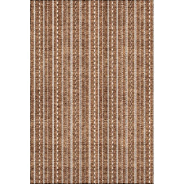 HomeRoots 8' X 10' Terra Cotta & Beige Striped Area Rug – Washable, UV Protected, Durable for Homes with Pets 673901