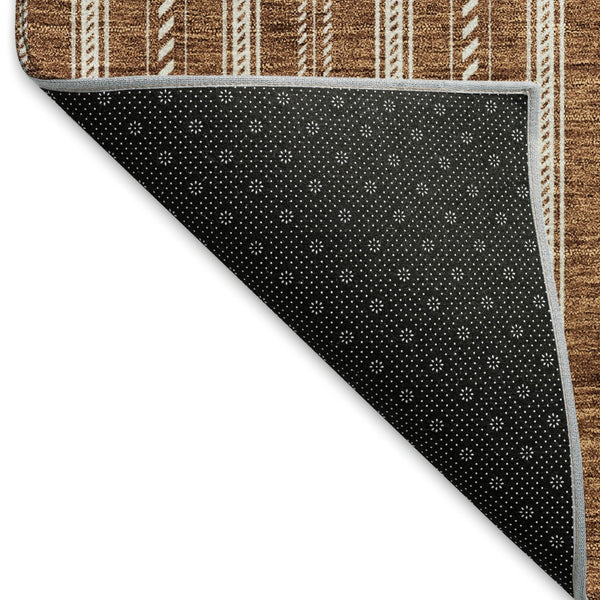 HomeRoots 8' X 10' Terra Cotta & Beige Striped Area Rug – Washable, UV Protected, Durable for Homes with Pets 673901
