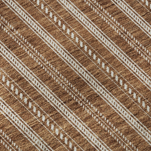 HomeRoots 8' X 10' Terra Cotta & Beige Striped Area Rug – Washable, UV Protected, Durable for Homes with Pets 673901