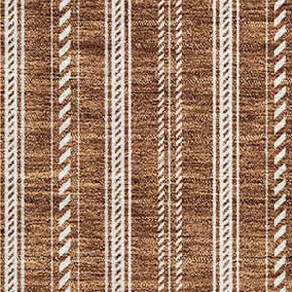 HomeRoots 9' X 12' Stylish Terra Cotta & Beige Striped Washable Area Rug with UV Protection for Any Space 673902