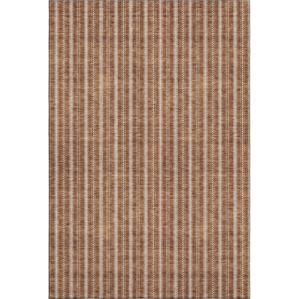HomeRoots 10' X 14' Stylish Terra Cotta & Beige Striped Washable Area Rug with Durable UV Protection & Stain Resistance 673903