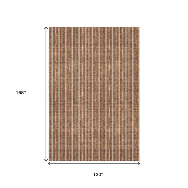 HomeRoots 10' X 14' Stylish Terra Cotta & Beige Striped Washable Area Rug with Durable UV Protection & Stain Resistance 673903